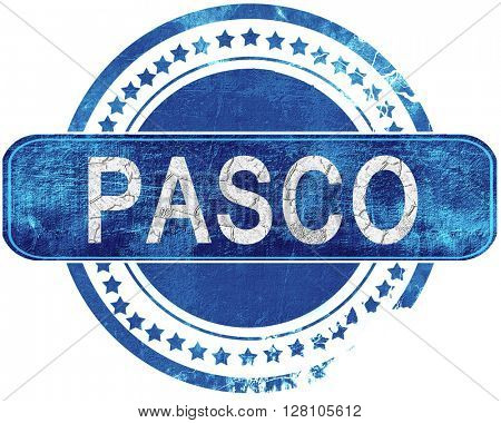 pasco grunge blue stamp. Isolated on white.