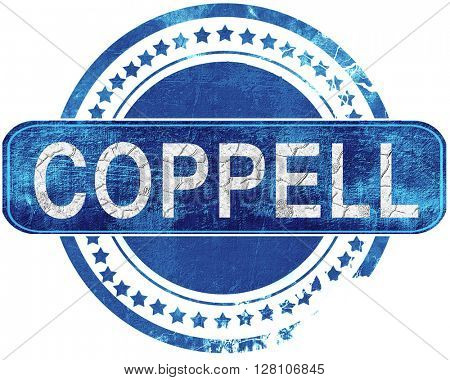 coppell grunge blue stamp. Isolated on white.