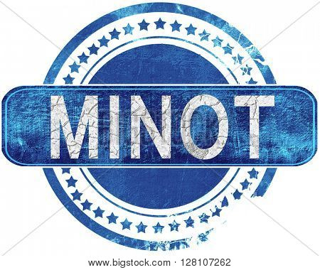 minot grunge blue stamp. Isolated on white.
