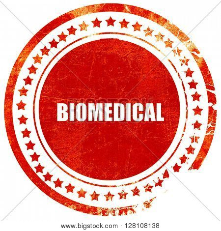 biomedical, red grunge stamp on solid background