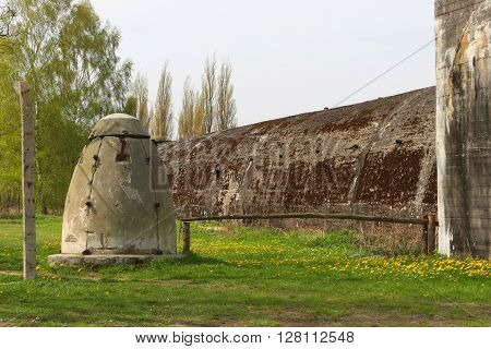POLICE, POLAND - May 5, 2016: Bunkers of Nazi synthetic fuel factory in Police. The fuel was produced for the German army during World War II.