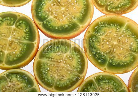 Exotic tropical fruit called lulo (Solanum quitoense)