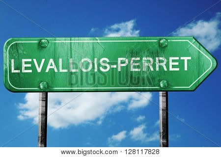 levallois-perret road sign, 3D rendering, vintage green with clo