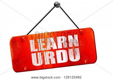 learn urdu, 3D rendering, vintage old red sign