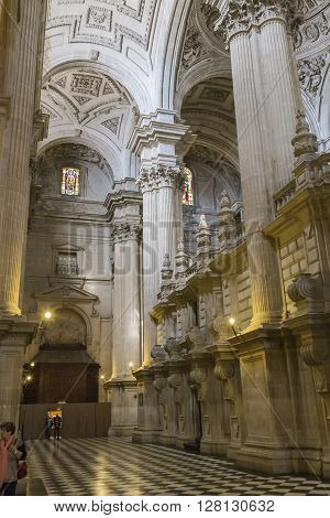 JAEN, SPAIN - may 2 2016: Detail of vault center of the main nave that covers the choir in the Cathedral of Jaen, works of Andres de Vandelvira, influence that he exercised in many churches built in America in the second half of the XVI century, Spain