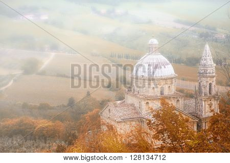 TUSCANY,ITALY-APRIL 23,2016:View of Saint Biagio church in MontepulcianoItaly during a cloudy day.