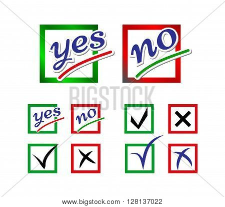 Icons for survey template. Elections icons. Choice Yes and No check marks. Vector.