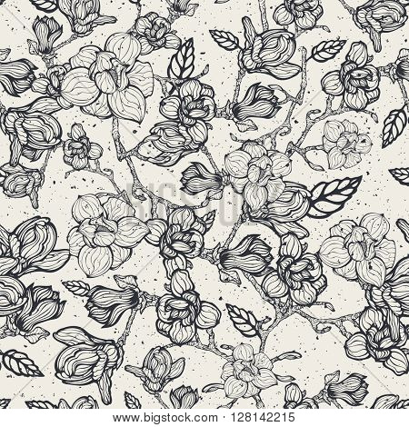 Worn abstract floral hand drawn seamless pattern, vector illustration