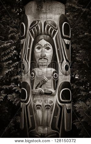 Totem Pole in Capilano park, Vancouver, Canada.