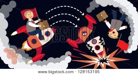 Business failure, the rocket crash (flat illustration)