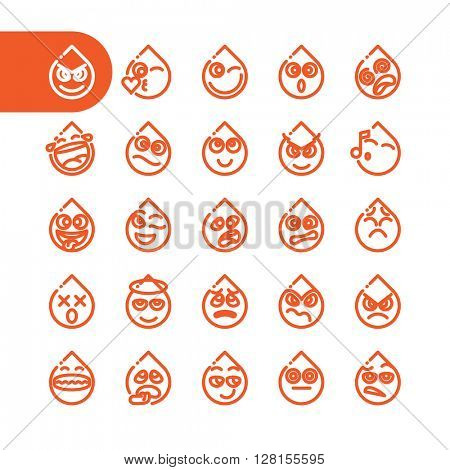 Fat Line Icon Set of tear drop emoticons for web and mobile. Modern minimalistic flat design elements of water drib emoji isolated on white background, vector illustration.