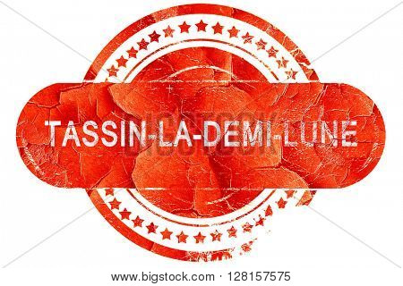 tassin-la-demi-lune, vintage old stamp with rough lines and edge