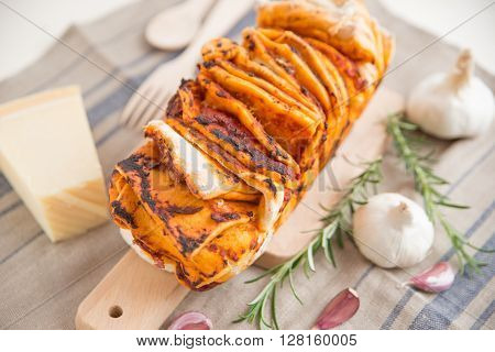 Home made pizza pull apart bread with fresh herbs