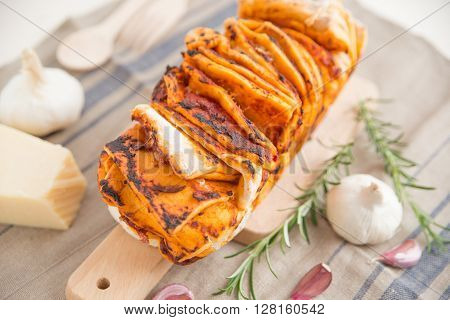 Home made pizza pull apart bread with fresh herbs