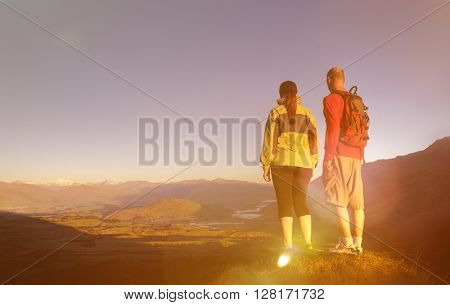 Adventurists Enjoyiong Beautiful Sunrise Concept