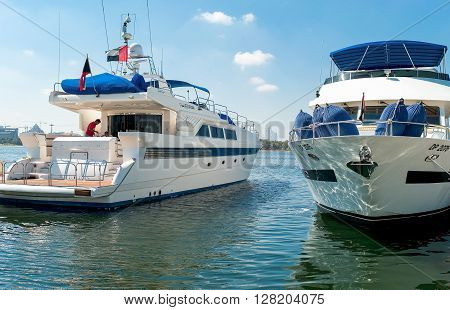 Dubai U.A.E. - February 15 2007: Luxury yachts in the marina of the Yacht Club