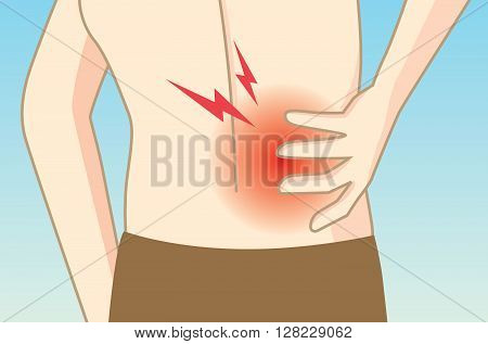 Man touching his back in pain area. This illustration about health care of adult and older.
