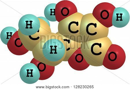 Structural model of Ascorbic Acid known as Vitamin C. Isolated on white background. 3d illustration
