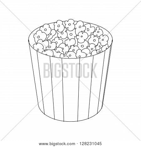 Popcorn in cardboard bucket icon in isometric 3d style on a white background