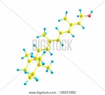 Retinol, the form of vitamin A absorbed when eating animal food sources, is a yellow, fat-soluble substance. 3d illustation