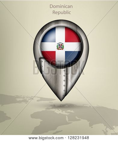 metal map marker steel with glare and shadows dominican republic