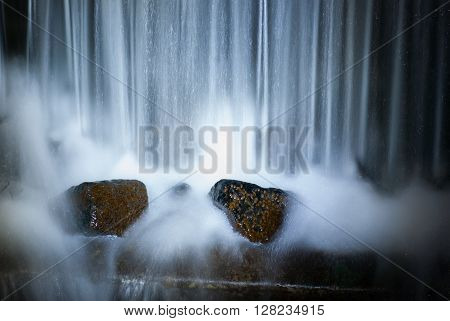 waterfall in the forest. Night fresh scene.
