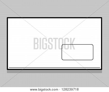 Thin line white envelope with transparent  window. Tamplate for identy design. Blank envelope isolated on light gray background with clipping path