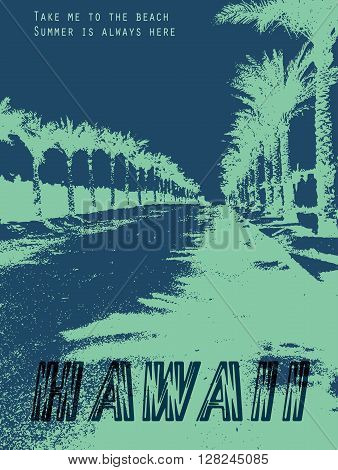 Vector Illustration of Vintage T-short Print. Summer on beach