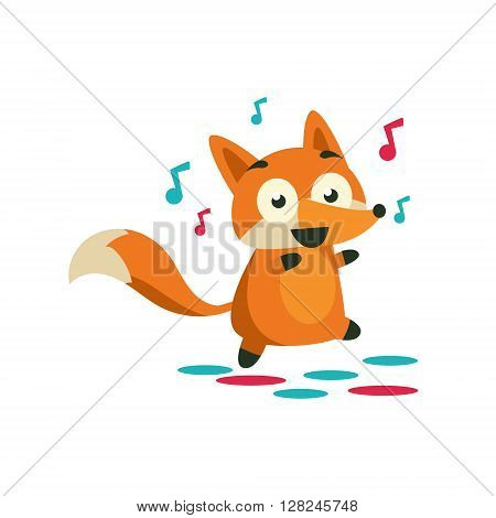 Fox On The Dancefloor Adorable Cartoon Style Flat Vector Illustration Isolated On White Background