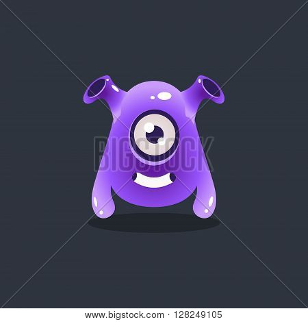 Purple Alien With Funnel Ears Cute Childish Flat Vector Bright Color Drawing Isolated On Dark Background