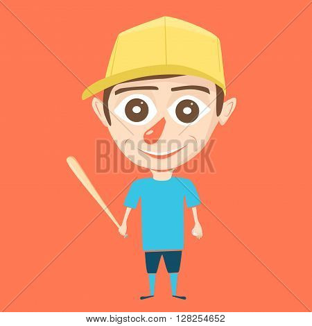 Boy character. Little ballplayer. Cartoon vector illustration. Boy on isolated background. Sport game. Baseball player