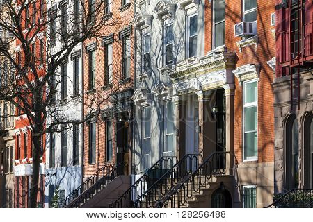 Buildings along Tompkins Square Park in Manhattan New York City