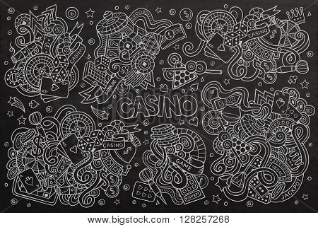 Chalkboard vector hand drawn doodles cartoon set of Casino objects and symbols
