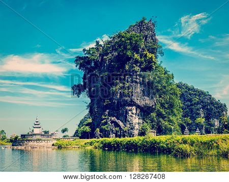 Vintage retro effect filtered hipster style image of Tam Coc - Bich Dong tourist destination near Ninh Binh, Vietnam