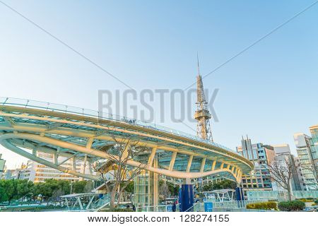 NAGOYA, JAPAN - FEB 07: Oasis 21 in Nagoya, Japan on FEB 07, 2016. A shopping complex nearby Nagoya Tower, its large oval glass roof structure floats above ground level