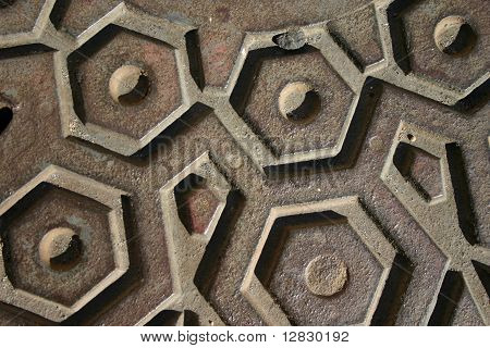 Iron Manhole Cover Closeup
