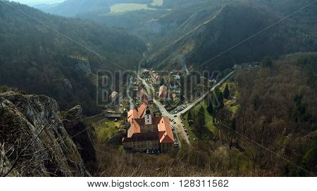Monastery in village Svaty Jan pod Skalou in spring time
