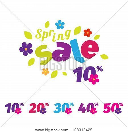 Floral colorful sale flyer banner card poster spring with figures of discounts.