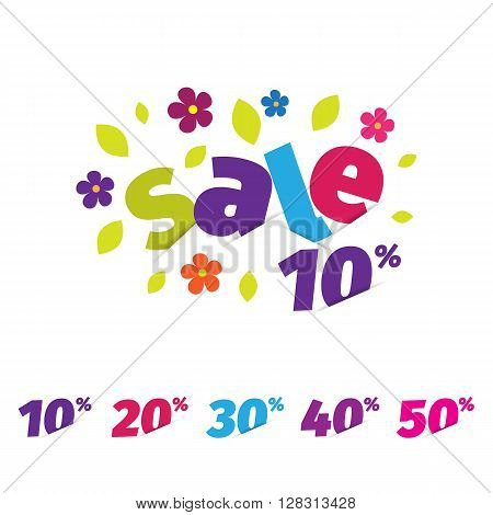Floral colorful sale flyer banner card poster spring with figures of discounts.