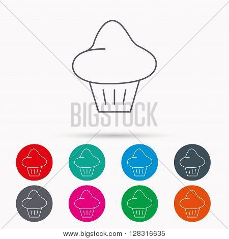 Brioche icon. Bread bun sign. Bakery symbol. Linear icons in circles on white background.