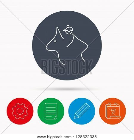 Horseback riding icon. Jockey rider sign. Horse sport symbol. Calendar, cogwheel, document file and pencil icons.