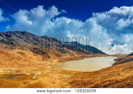 Elephant Lake named due to it's shape as a lying elephant remote high altitude lake at kupup Valley Sikkim. Himalayan mountain range Sikkim India