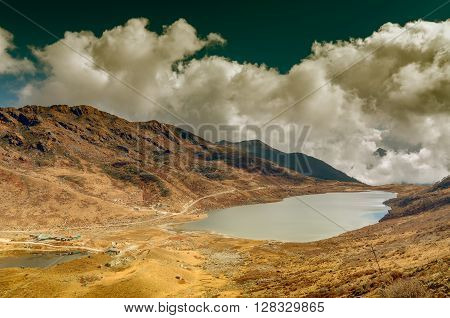 Elephant Lake named due to it's shape as a lying elephant remote high altitude lake at kupup Valley Sikkim. Himalayan mountain range Sikkim India