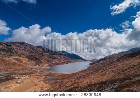 Elephant Lake named due to it's shape as a lying elephant remote high altitude lake at kupup Valley Sikkim. Himalayan mountain range Sikkim India