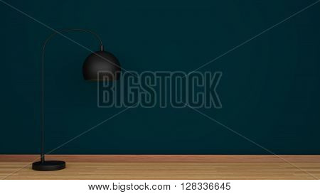 Green wall and wooden floor with black lamp