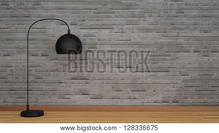 Concrete wall and wooden floor with black lamp