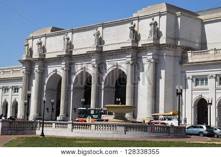 WASHINGTON, DC - APR 16: Union Station in Washington DC, as seen on April 16, 2016. Opened in 1907, it is Amtrak's headquarters.