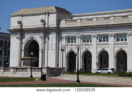 WASHINGTON, DC - APR 16: Union Station in Washington DC, as seen on April 16, 2016. Opened in 1907, it is Amtrak's headquarters.