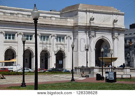 WASHINGTON, DC - APR 16: Union Station in Washington DC, as seen on April 16, 2016. Opened in 1907, it is Amtrak's headquarters.