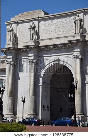 WASHINGTON, DC - APR 16: Union Station in Washington DC, as seen on April 16, 2016. Opened in 1907, it is Amtrak's headquarters.